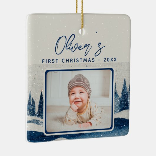 ベビーの初めてのクリスマス冬の森の写真 セラミックオーナメント (右)