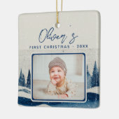 ベビーの初めてのクリスマス冬の森の写真 セラミックオーナメント (左)