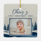 ベビーの初めてのクリスマス冬の森の写真 セラミックオーナメント (裏面)