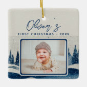 ベビーの初めてのクリスマス冬の森の写真 セラミックオーナメント (正面)