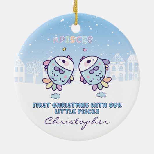 ベビーの初めてのクリスマス別〔占星術の〕十二宮図記号パーソナライズされた セラミックオーナメント (裏面)