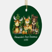 ベビーの初めてのクリスマス動物ディアグリーンボウ セラミックオーナメント (右)