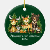ベビーの初めてのクリスマス動物ディアグリーンボウ セラミックオーナメント (裏面)