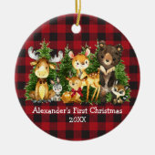 ベビーの初めてのクリスマス動物ディアボウプレイド セラミックオーナメント (正面)