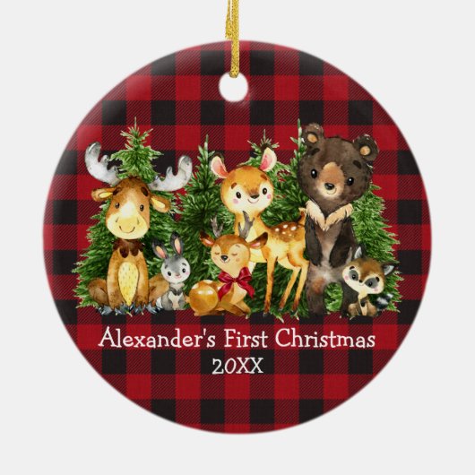 ベビーの初めてのクリスマス動物ディアボウプレイド セラミックオーナメント (裏面)