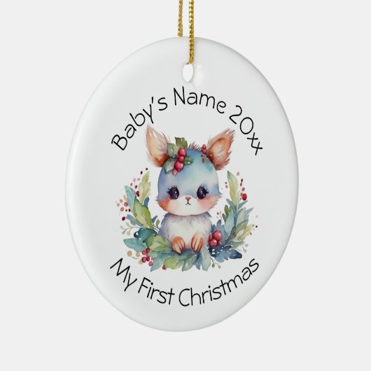 ベビーの初めてのクリスマス名と年の個人用設定 セラミックオーナメント (右)