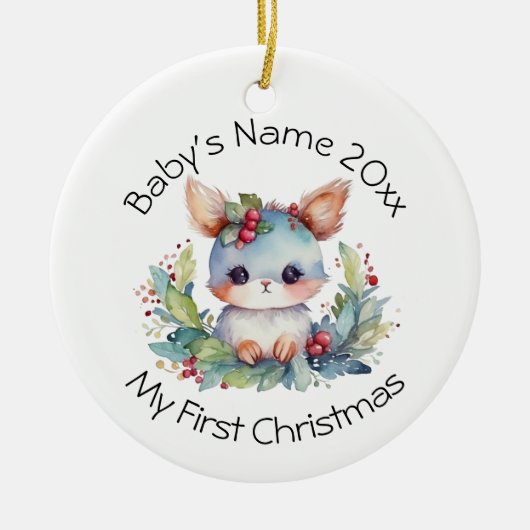 ベビーの初めてのクリスマス名と年の個人用設定 セラミックオーナメント (正面)