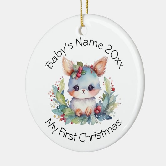 ベビーの初めてのクリスマス名と年の個人用設定 セラミックオーナメント (左)