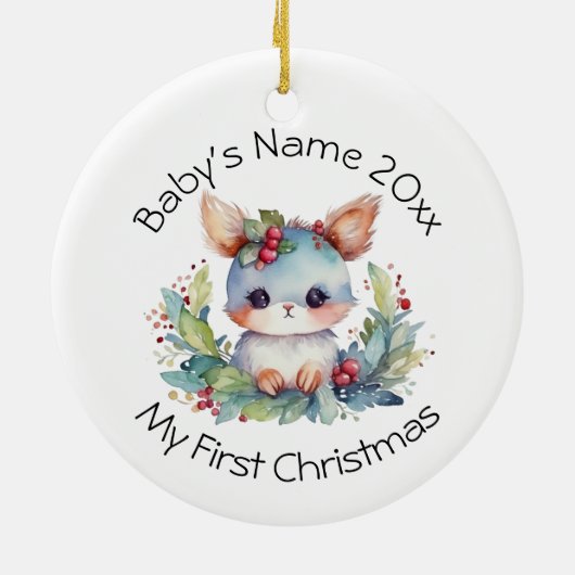 ベビーの初めてのクリスマス名と年の個人用設定 セラミックオーナメント (裏面)