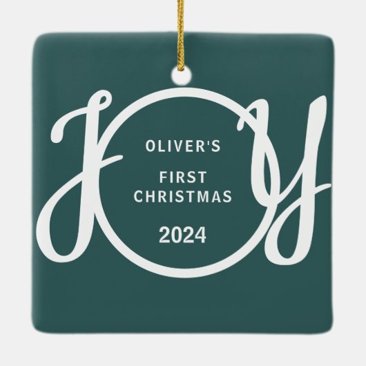ベビーの初めてのクリスマス名前をカスタムするグリーンキープサケ セラミックオーナメント (裏面)