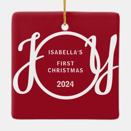 ベビーの初めてのクリスマス名前をカスタムするレッドキープサケース セラミックオーナメント (裏面)