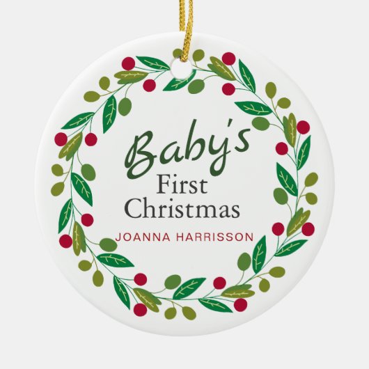 ベビーの初めてのクリスマス名前をカスタムする写真 セラミックオーナメント (正面)