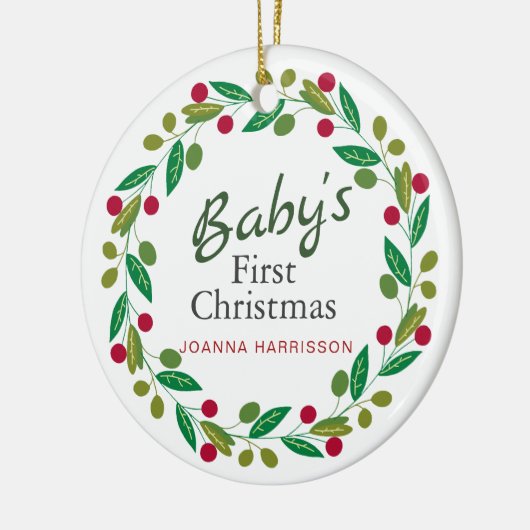 ベビーの初めてのクリスマス名前をカスタムする写真 セラミックオーナメント (左)