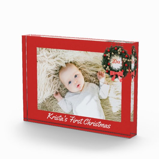ベビーの初めてのクリスマス名前をカスタムする（年あり） フォトブロック (右)