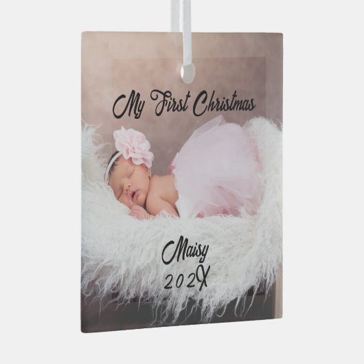 ベビーの初めてのクリスマス名前をカスタムするKeepsake写真 ガラスオーナメント (正面右)