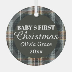 ベビーの初めてのクリスマス名Year Keepsake Plaid ガラスオーナメント