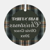 ベビーの初めてのクリスマス名Year Keepsake Plaid ガラスオーナメント (裏面)