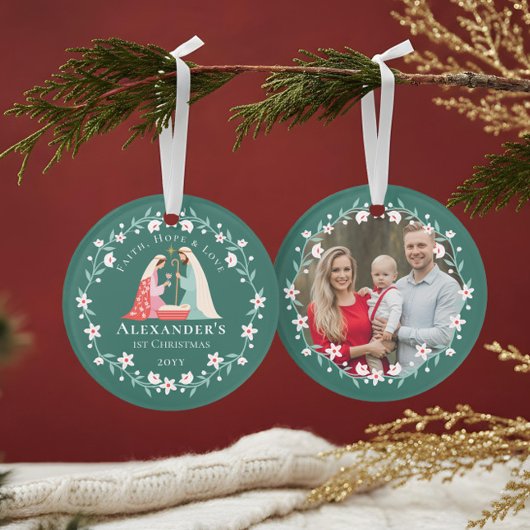 ベビーの初めてのクリスマス宗教的出生写真 オーナメント