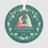 ベビーの初めてのクリスマス宗教的出生写真 オーナメント (裏面)