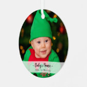 ベビーの初めてのクリスマス年フォトスクリプトテンプレート メタルオーナメント (正面左)