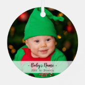 ベビーの初めてのクリスマス年フォトスクリプトテンプレート メタルオーナメント (裏面)