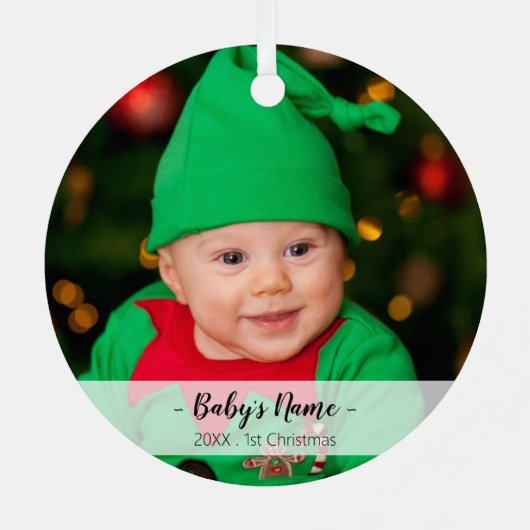 ベビーの初めてのクリスマス年フォトスクリプトテンプレート メタルオーナメント (裏面)