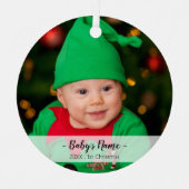 ベビーの初めてのクリスマス年フォトスクリプトテンプレート メタルオーナメント (正面)