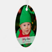 ベビーの初めてのクリスマス年フォトスクリプト名Oval メタルオーナメント (正面右)