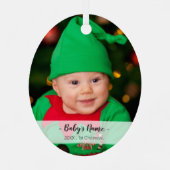 ベビーの初めてのクリスマス年フォトスクリプト名Oval メタルオーナメント (裏面)