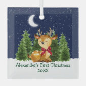 ベビーの初めてのクリスマス水カラーディアレッドボウ ガラスオーナメント (正面)