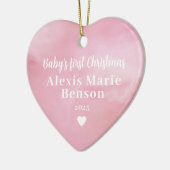 ベビーの初めてのクリスマス水彩ピンクフルフォト セラミックオーナメント (左)