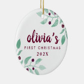 ベビーの初めてのクリスマス水彩フローラ写真 セラミックオーナメント (右)
