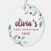 ベビーの初めてのクリスマス水彩フローラ写真 セラミックオーナメント (左)