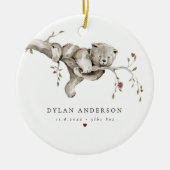 ベビーの初めてのクリスマス水彩ベビーベアフォト セラミックオーナメント (正面)