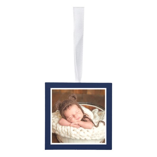 ベビーの初めてのクリスマス水彩鹿の写真 キューブオーナメント (右)