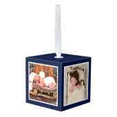 ベビーの初めてのクリスマス水彩鹿の写真 キューブオーナメント (裏面アングル)