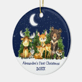 ベビーの初めてのクリスマス水彩鹿動物空 セラミックオーナメント (左)
