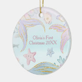 ベビーの初めてのクリスマス海の下の人魚の写真 セラミックオーナメント (左)
