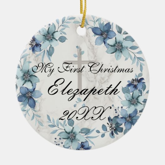 ベビーの初めてのクリスマス生まれたばかりのフォトセラミック セラミックオーナメント (正面)