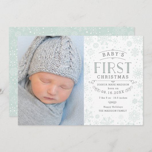 ベビーの初めてのクリスマス生まれたばかりのホリデーフォトカード (正面/裏面)