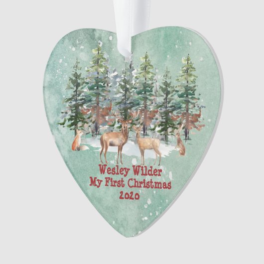 ベビーの初めてのクリスマス素朴ウッドランドウォーターカラー オーナメント (正面)