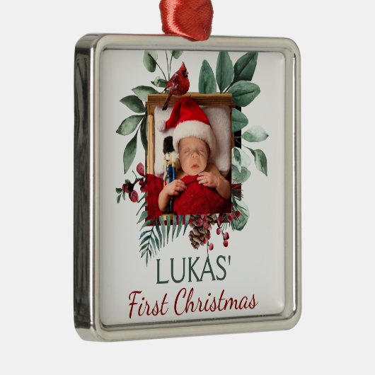 ベビーの初めてのクリスマス素朴クリスマスリース写真 メタルオーナメント (右)