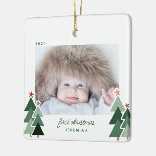 ベビーの初めてのクリスマス素朴ツリー写真 セラミックオーナメント (左)