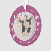 ベビーの初めてのクリスマス紫色の名前の写真 オーナメント (正面)