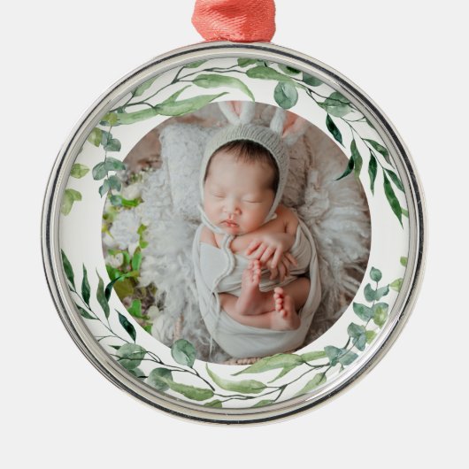 ベビーの初めてのクリスマス緑化植物枠 メタルオーナメント (正面)