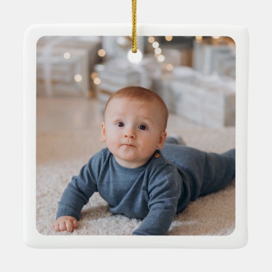 ベビーの初めてのクリスマス誕生統計フォトギャラリー セラミックオーナメント (裏面)