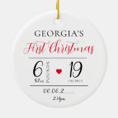 ベビーの初めてのクリスマス誕生統計Photo Keepsake セラミックオーナメント (裏面)