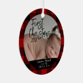 ベビーの初めてのクリスマス誕生統計Red Plaid メタルオーナメント (正面右)