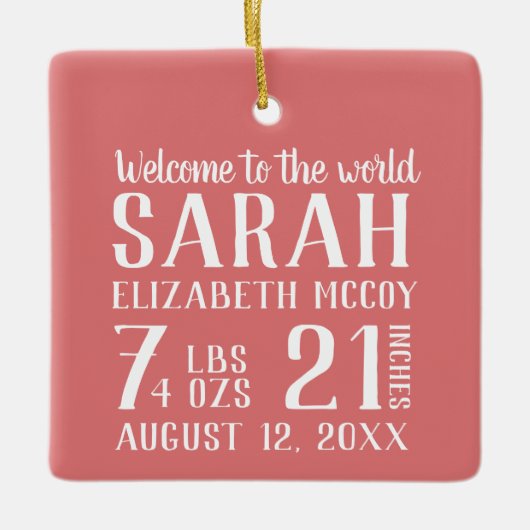 ベビーの初めてのクリスマス誕生Stat写真 セラミックオーナメント (正面)