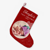 ベビーの初めてのクリスマス赤いハート写真 スモールクリスマスストッキング (正面 (吊り時))